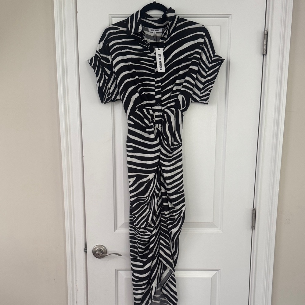 Steve Madden Black and White Zebra Print Midi Dress